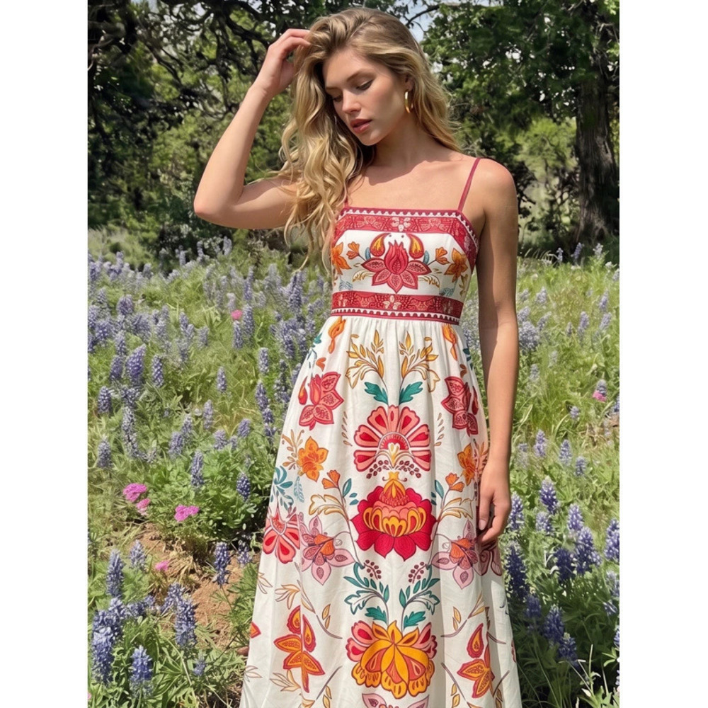 ZARA Elegant Printed Strap Maxi Vacation Dress